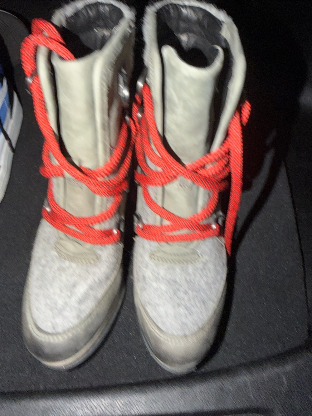 Sorel Women's Gray Winter Boots with Red Laces